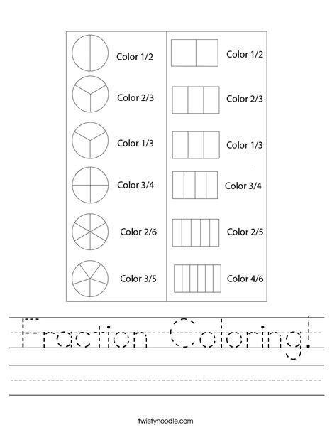 Fraction Coloring Worksheet Twisty Noodle