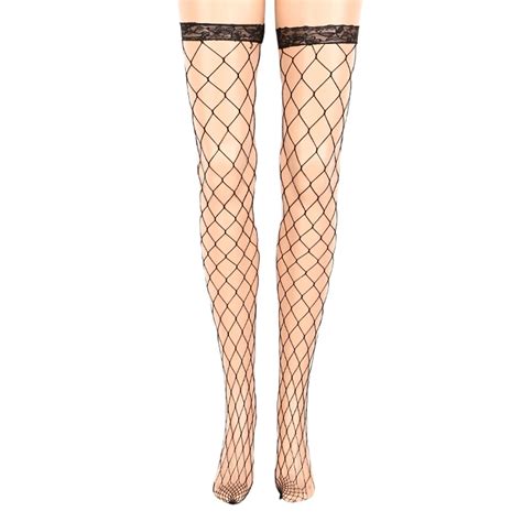 Female Amazing Nylon Sexy Large Mesh Fishnet Lace Medias Over Knee