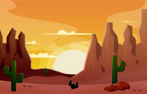 Amanecer acantilado desierto país cactus viajes ilustración diseño