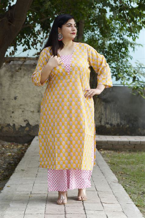 Shop Now Yellow Cotton Kurta Plazo Set Adiricha