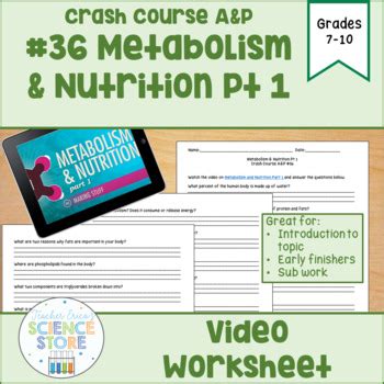 Crash Course A P 36 Metabolism Nutrition Pt 1 Video Worksheet