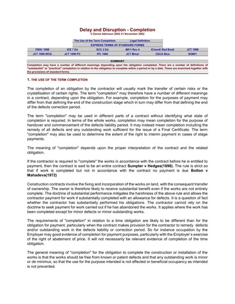 Delay And Disruption Completion With Jct Practical Completion