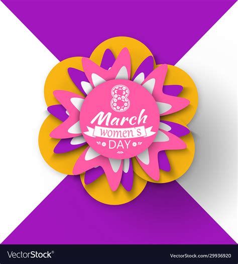 8 March Womens Day Paper Cut Flower Greeting Card Vector Image