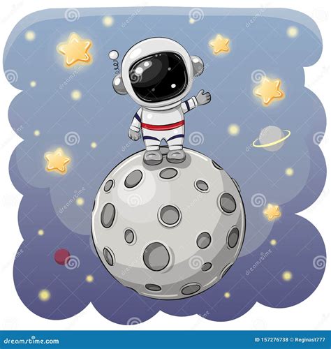 Astronauta De Desenho Animado Na Lua Sobre Fundo Espacial Ilustração do