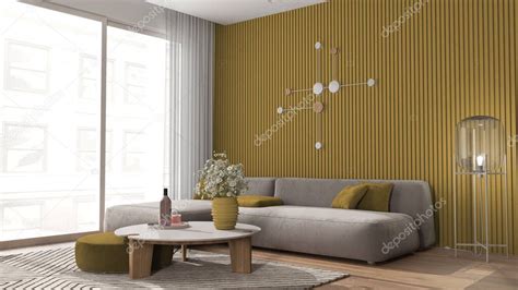 Acogedor Sal N Amarillo Y De Madera En Apartamento Moderno Sof De