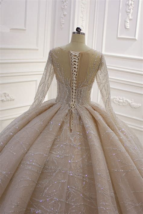 Daisda Gorgeous Bateau Long Sleeves Floor Length Ball Gown Wedding