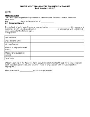 Sample Merit Class Layoff Plan Memo To Das Hre Das Iowa Doc Template