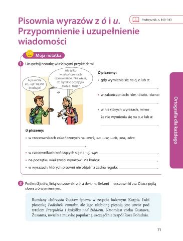 Page 1 NOWE słowa na start klasa 5 semestr 1 Pisownia wyrazów z ó i