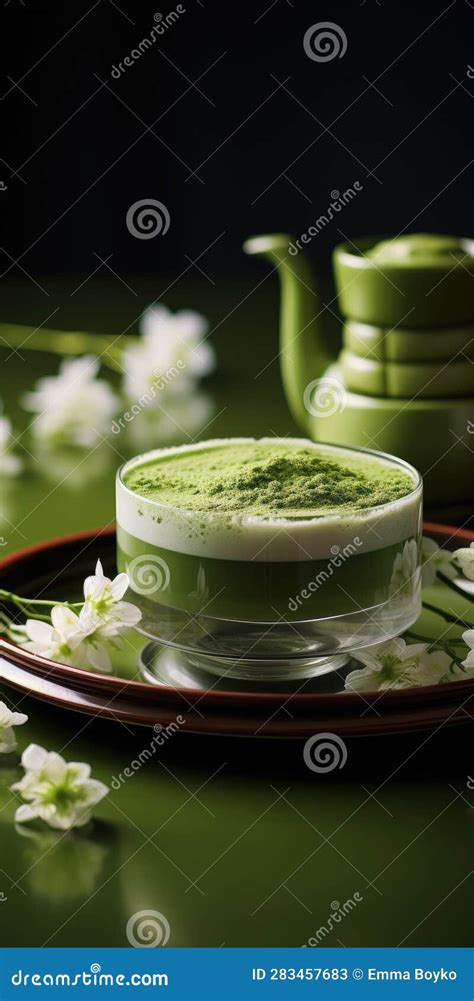 Fragrant Matcha Tea On The Table Generative Ai Stock Illustration