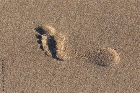 The Footprint Of A Person In The Sand Of The Beach Forms A Relief Full