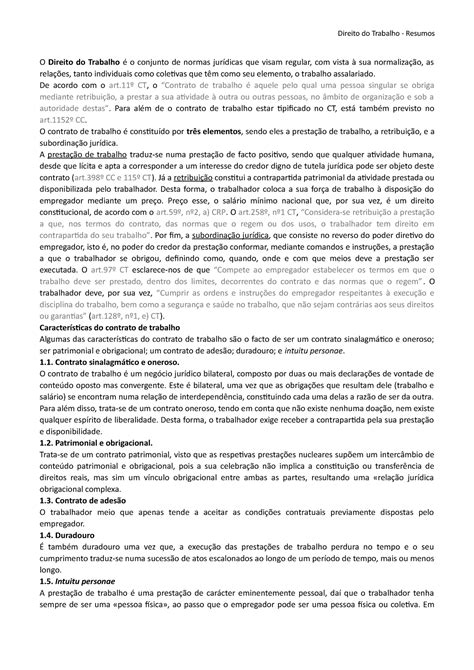 Direito Do Trabalho Resumos Teste Direito Do Trabalho Resumos Teste O