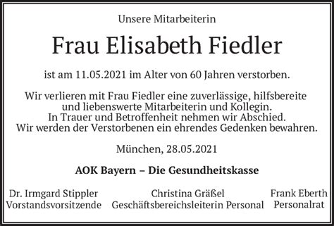 Traueranzeigen Von Elisabeth Fiedler Trauer Merkur De