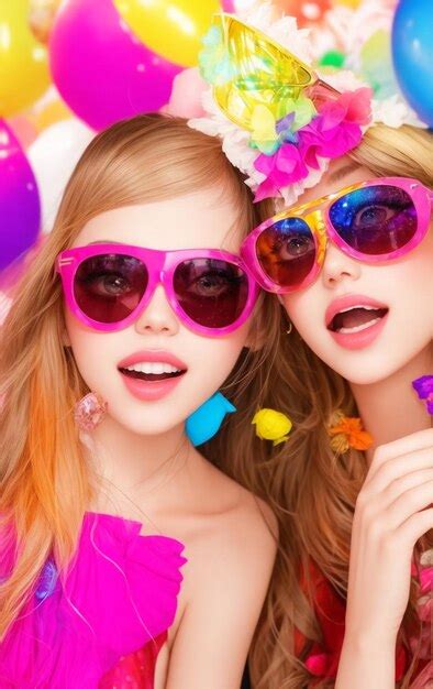 Girls Eyes Colorful Sunglass On Party Night Premium AI Generated Image