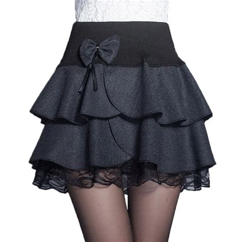 Autumn Winter Mini Skirt Women New Elastic High Waist Bow Woolen Skirts