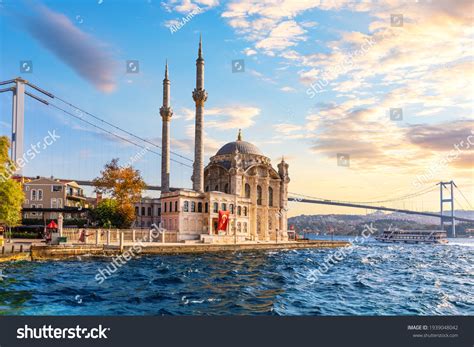 Bosphorus Bridge Ortakoy Mosque Sunset Istanbul Stock Photo