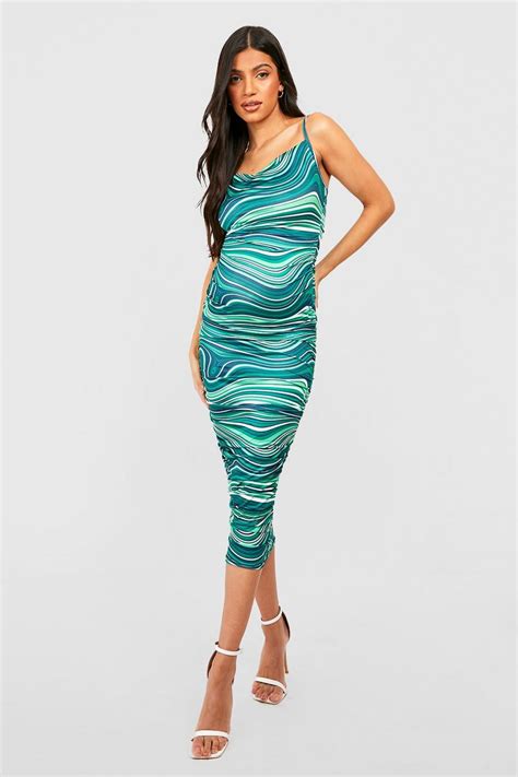 Maternity Marble Cowl Ruched Midi Dress Boohoo