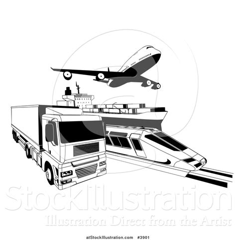 Vector Illustration Of Black And White Cargo Logistics Modes Including