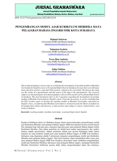 PENGEMBANGAN MODUL AJAR KURIKULUM MERDEKA MATA PELAJARAN BAHASA INGGRIS