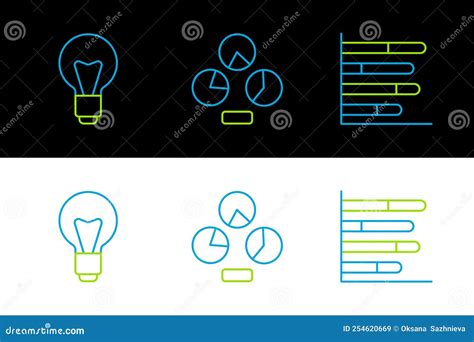 Set Line Pie Chart Infographic Light Bulb And Icon Vector Stock