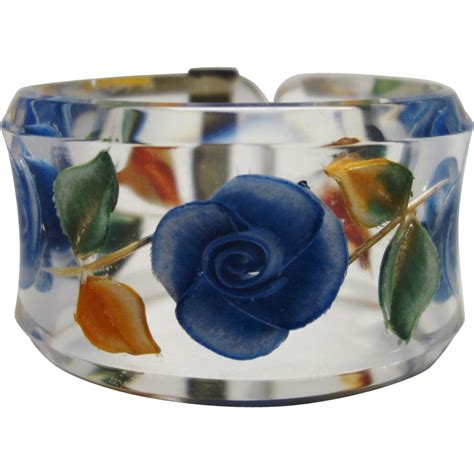 Stunning Floral Reverse Carved Lucite Bracelet Made In Paris By Jose