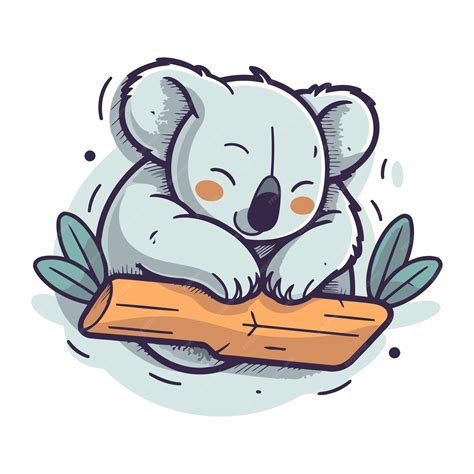 Premium Vector Cute Koala Sleeping On A Log Vector Illustration In