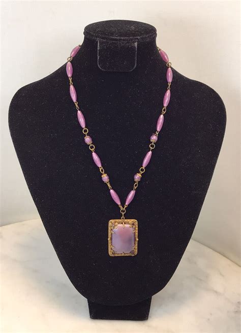 Vintage Art Nouveau Czech Purple Glass Necklace Rare Gem