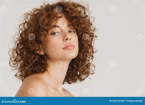 Half Naked Ginger Woman Posing And Looking At Camera Stock Image Image Of Camera White 244733789