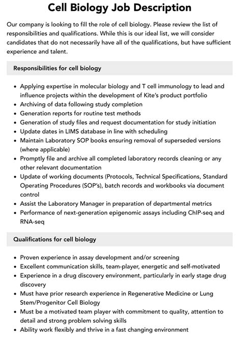 Cell Biology Job Description Velvet Jobs