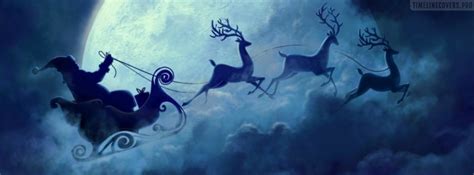 Christmas Santa Claus And Reindeers Traveling Facebook Cover Photo