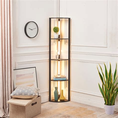 FENLO Fancy Edge - 64” Corner Floor Lamp with Shelves, Corner Display ...