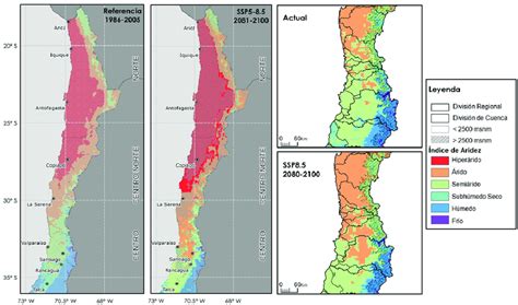 6 Zonas áridas y semiáridas en Chile períodos 1986 2005 y 2081 2100