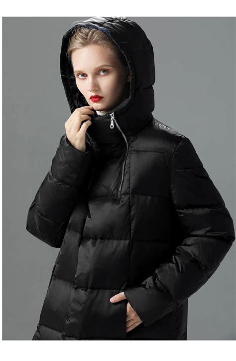 Winter Oversize Hooded Down Jacket Womens Warm Extra Long Extra Thick Down Jacket Black Brand