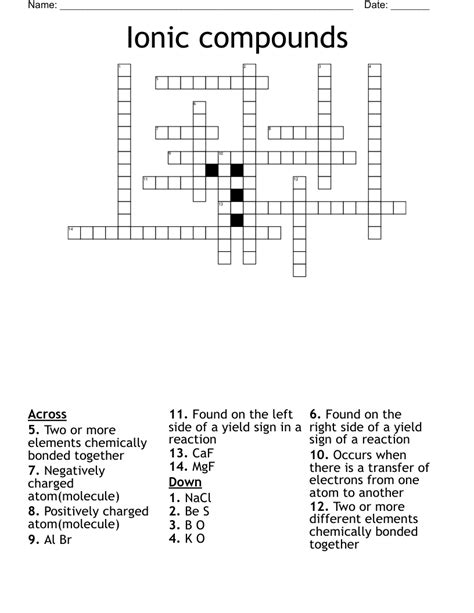 Ionic Compounds Crossword WordMint