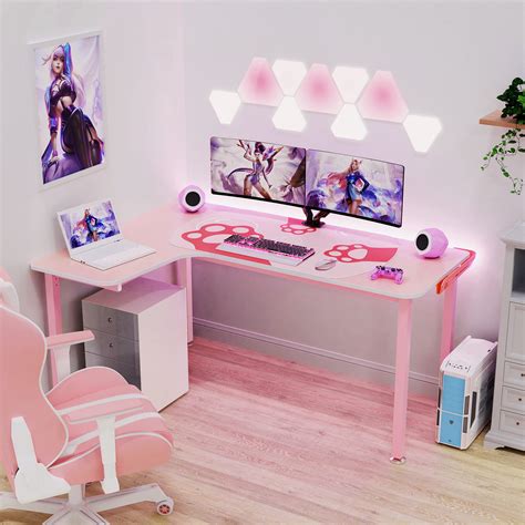 Buy Eureka Ergonomic 61 Inch L Shaped Desk Pink Computer Gaming Desk