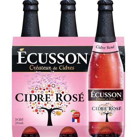 ECUSSON Cidre de Normandie rosé 3 bouteilles 3x33cl pas cher Auchan fr