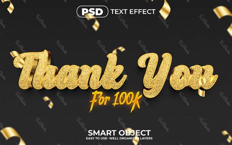 Thank You 100k Golden Glitter Text Effect Photoshop Premium Psd File