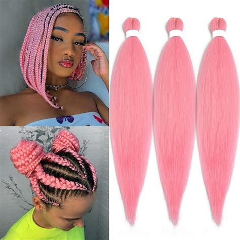 Pink Hair Extensions For Braids Light Pink Braiding Hair Pre Stretched Long