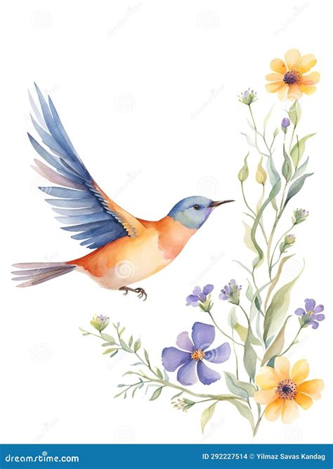 Watercolor Bird with Flowers. Hand Painted Illustration Isolated Stock ...