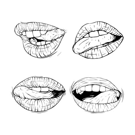 Premium Vector | Set mouth tongue collection sketch vector illustration ...