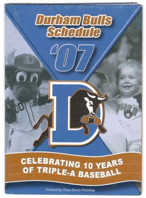 2007 Durham Bulls Minor League Baseball Schedule EBay