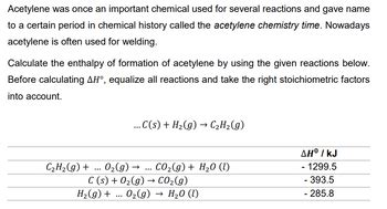 Answered: Acetylene was once an important… | bartleby