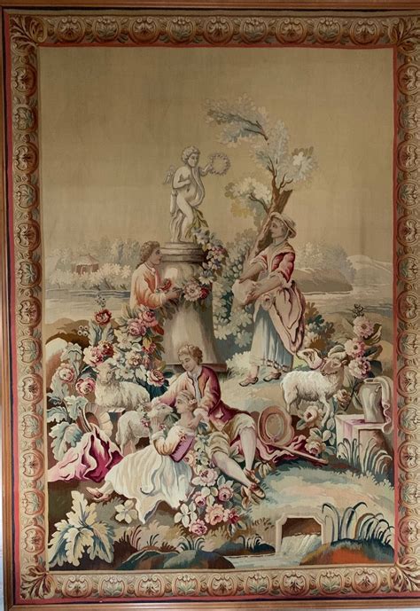 Proantic Ancienne Grande Tapisserie Encadrée D Aubusson Début XXe Scè