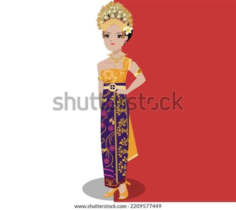 Illustrations Girl Wearing Bali Dress Tradition Stock Vector Royalty