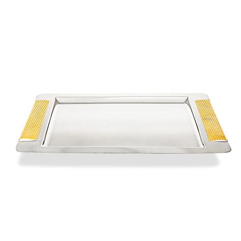 Rectangular Stainless Steel Tray With Gold Handles