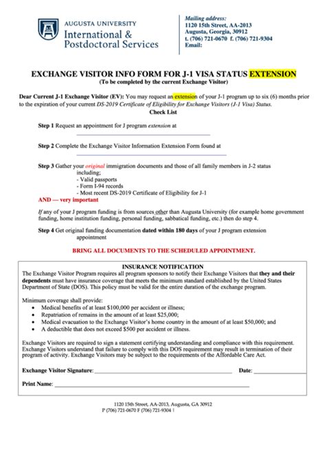 Fillable Exchange Visitor Info Form For J Visa Status Extension