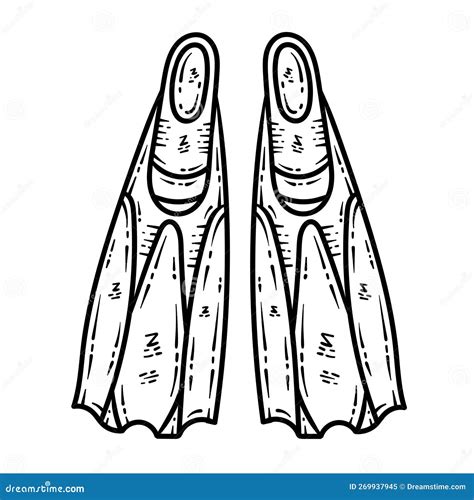 Summer Scuba Fins Line Art Coloring Page For Adult Stock Vector