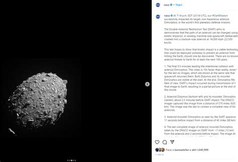 La Sonda Dart Ha Colpito L Asteroide Dimorphos Radio