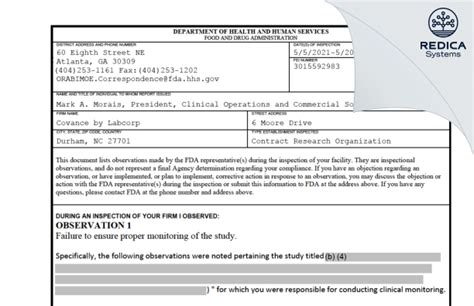 Covance By Labcorp Form 483 2021 05 20 Redica Systems Store