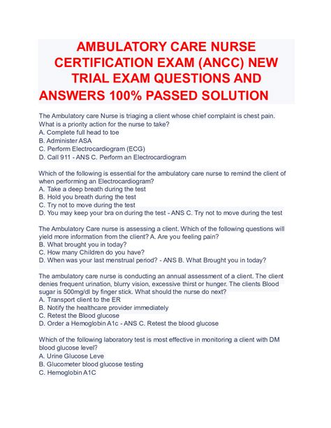 Ambulatory Care Nursing Certification Exam With 100 Correct Answers