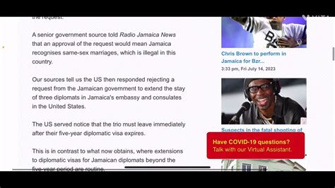 Jamaica Refuses Diplomatic Immunity To Partner Of Same Sex Married Diplomat Youtube